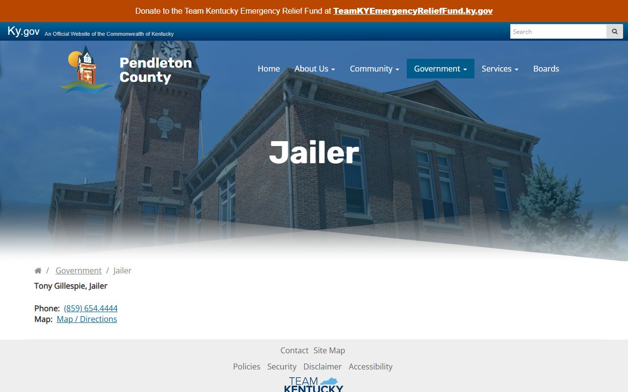 Pendleton County Jailer prisoner transport office inmate lookup routing page