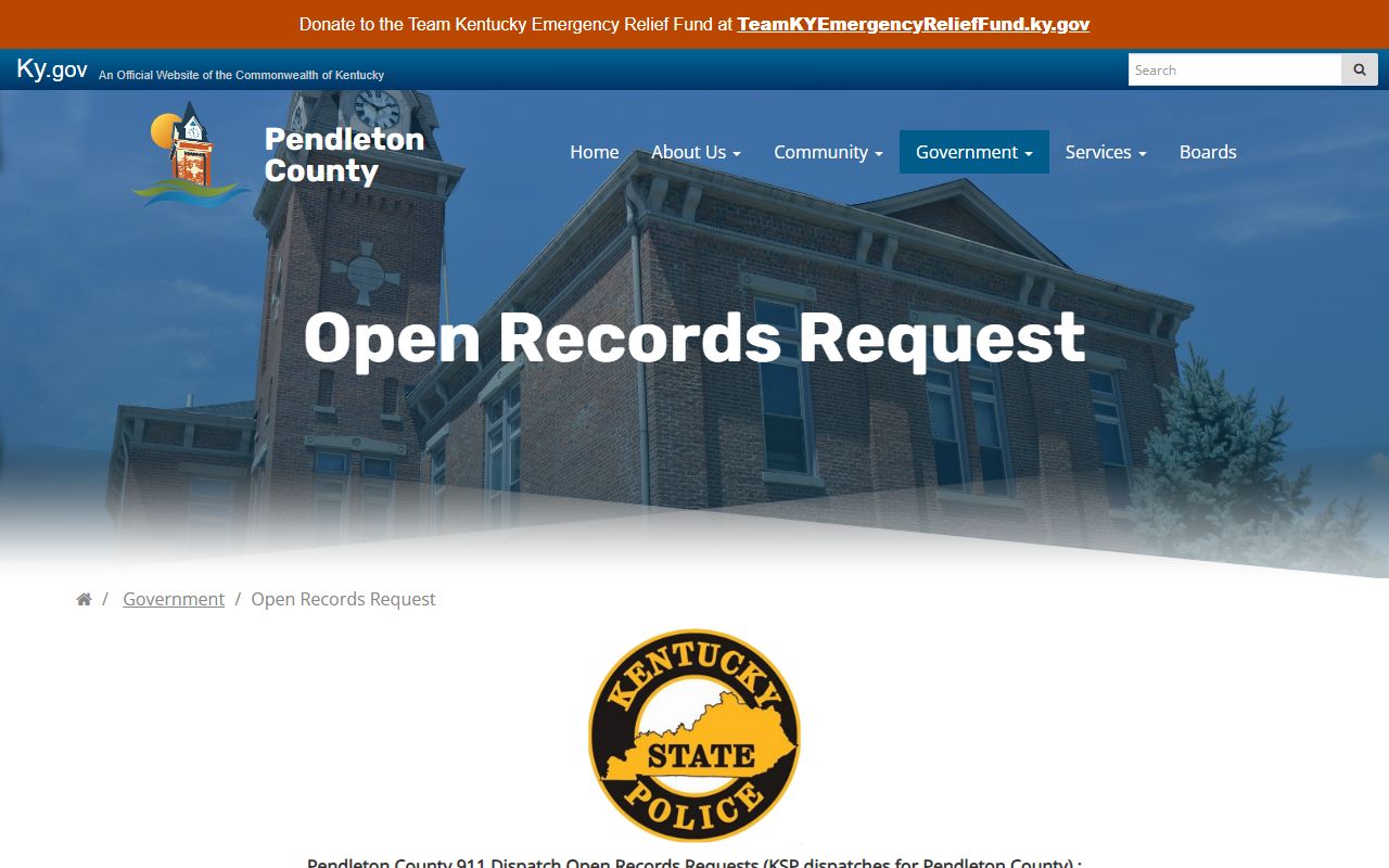 Pendleton County open records routing for inmate records and sheriff records